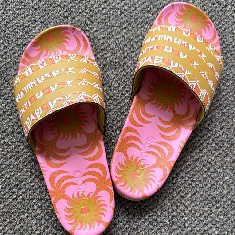 adidas Pink and Gold Slide Comfort Slide Sandals